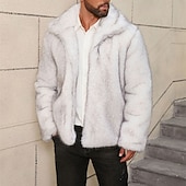 abordables Manteaux &amp; vestes-Homme Veste d'hiver Manteau en Fausse Fourrure Vacances Quotidien Chaleur Thermique Toison Automne Hiver Uni Mode Streetwear Revers Régulier Fausse fourrure Blanche Marron Gris Veste