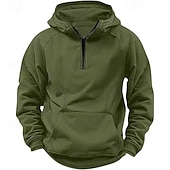 abordables sudaderas basicas hombre-Hombre Sudadera Sudadera con capucha y cremallera de un cuarto Negro Vino Verde Ejército Azul Marino Caqui Con Capucha Plano Bolsillo Media Cremallera Deporte Diario Festivos Poliéster Ropa de calle