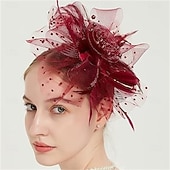 billige Fascinatorer-fascinators Tyll Fedora Bryllup Te Fest Hesteløp cocktail Elegant Årgang Enkel Med Fjær Hodeplagg Hodeplagg