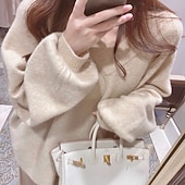 olcso Pulóverek és felsők-Női Pulóver Utcai sikk Alkalmi Tömör szín V-alakú Kötött Hosszú ujj Normál felsők Kötött Napi Szabadság Alkalmi Arcpír rózsaszín Rubin Ősz Tél