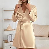 cheap Men&#039;s Robes-Men&#039;s Pajamas Silk Robe Sleepwear Pajama Set 1 set Plain Fashion Stylish Classic Home Daily Bed Polyester Comfort Soft Hoodie Long Sleeve Belt Included Summer Spring Lake Blue Champagne