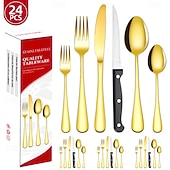 economico Sala da pranzo e posate-Set di posate natalizie in acciaio inox da 24 pezzi, coltello, forchetta, cucchiaio, stoviglie, utensili da cena occidentali, set regalo per le feste di Natale
