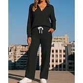 cheap Tracksuits-Women's Tracksuit Sweatpants Sportswear Solid Colored Clothing Suit Fall Black White Outdoor Travel Sports High Waist Long Sleeve Sport Activewear Micro-elastic Regular Fit