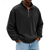 voordelige Basis Sweatshirts-Voor heren Sweatshirt Corduroy Trui met capuchon Stoppen Sweatshirt met kwartrits Wit Opstaande boord Effen Vetoketju Met Textuur Casual Dagelijks Sport &amp; Outdoor Streetwear Stoer Sportkleding Lente