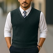 cheap Men's Pullover Sweater-Men's Sweater Sweater Vest Pullover Sweater Jumper Ribbed Knit Regular Tops Knitted Slim Fit Plain V Neck Knitwear Contemporary Casual Business Clothing Apparel Spring Fall Wine Navy Blue M L XL
