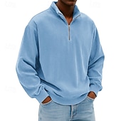 voordelige Basis Sweatshirts-Voor heren Sweatshirt Corduroy Trui met capuchon Stoppen Sweatshirt met kwartrits Wit Opstaande boord Effen Vetoketju Met Textuur Casual Dagelijks Sport &amp; Outdoor Streetwear Stoer Sportkleding Lente