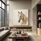 preiswerte Tiergemälde-handgemaltes abstraktes Pferdebild, großes abstraktes Tierbild, beige Wandkunst, moderne abstrakte Kunst, große Leinwandkunst, Acrylmalerei