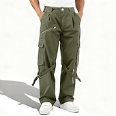 cheap Cargo Pants-Men's Cargo Pants Cargo Trousers Hiking Pants Elastic Waist Multi Pocket Solid Color Soft Breathable Full Length Outdoor Vacation Ethnic Style Black Army Green Micro-elastic