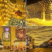 economico Strisce LED-Set di luci a rete collegabili 3 in 1 per interni ed esterni, luci decorative per Natale, Capodanno, matrimonio, atmosfera festiva, telecomando a 13 tasti, tensione di sicurezza 31 V, 1,5 * 1,5 m - 96