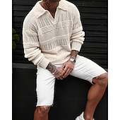 preiswerte Herrenpullover-Herren Pullover Strickpullover Gerippt Stricken Normale Oberteile Gestrickt Einfach Revers Mode Basic Urlaub Alltagskleidung Bekleidung Herbst Winter Blau Grün S M L