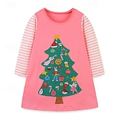abordables Vestidos de Navidad para niños-Niños Chica Vestido Navidad Árbol de Navidad Raya Manga Larga Exterior Regalos de Navidad Retazos Moda Estilo lindo Poliéster Hasta la Rodilla Vestido informal Primavera Otoño 4 años + Rosa