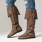 olcso lovaglócsizma-férfi fekete műbőr magas szárú csizma stílusos csattal – tökéletes karácsonyi partikra és téli divatba