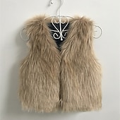 cheap Girl's Faux Fur Coats-Kids Girls' Faux Suede Vest Vest Coat Solid Color Neutral Keep Warm School Coat Outerwear 4 years+ Fall Camel