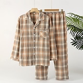 economico Pigiami-Per uomo Pigiami Set Pigiama Top e pantaloni del pigiama 1 Set Plaid Moda Elegante Classico Casa Quotidiano Da letto Cotone Comodità Morbido Traspirante Bavero Manica Lunga Camicia Pantalone Elastico