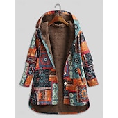 ieftine Jachete căptușite cu fleece-Pentru femei Jachetă din lână geacă Sherpa Comfortabil Respirabil Buzunar Imprimeu Epocă Casual Floral Vacanță Stradă Purtare Zilnică Ieșire Cu Un Nasture Regulat Capișon Fit regulat Manșon Lung