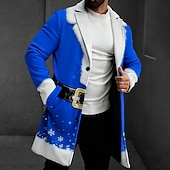 billige Julekostyme-Jul Herre 3D-utskrift Snøfnugg Ytterfrakk Frakk Varm Fritid Daglig Ferie Festival 2 i 1 Knapper Lomme foran Vår Høst Vinter Med hakk Langermet Rød Blå Lilla