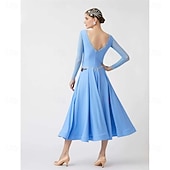 cheap Competition Wear-Women's Ballroom Dance Dress Long Sleeve Mesh Lace Waltz Tango Competition Performance Practice Gown Elegant Flowing Skirt – Light Blue