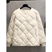 billige Quiltede dunjakker-Dame Vattert jakke Bekvem Pustende Lomme Knapper Fritid عادي Feriereise Gate Avslappet Dagligdagstøy Enkeltkneppet Kort Crewneck Normal Langermet Yttertøy Svart Hvit kaffe Vår Høst