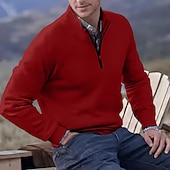 お買い得  男性用プルオーバーセーター-男性用 ニット プルオーバーセーター クォータージッププルオーバーセーター リブ ニット レギュラートップス ニット スリムフィット 平織り スタンドカラー ニット コンテンポラリー カジュアル デイリーウェア 衣類 秋 ディープパープル レイクブルー M L XL