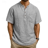 levne Pánské popover košile-Pánské Košile Popover košile Letní košile Košile pro volný čas Plážová košile Černá Bílá Světle zelená Tmavě zelená Fialová Krátký rukáv Bez vzoru Kulatý límeček Dovolená Havajské Kapsy Oblečení