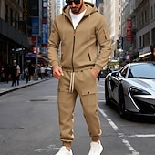 preiswerte Tute basic-Men's Tracksuit Outfit Set Hoodies Set Hoodie Outdoor Daily Sports Drawstring Zip Up Pocket Plain Black Navy Blue Brown Polyester Activewear Fashion Streetwear Fall