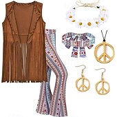 cheap Outfits-Set Retro Vintage 1970s Outfits Vest Bell Bottom Pants with Accessories Hippie Fancy Dress Women's Halloween Carnival Casual Daily Music Festival Adults' Cravat Top Pants