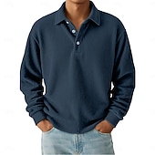 economico Polo classica da uomo-Per uomo Camicia di Velluto a Coste Testurizzato Casuale Sportivo Bavero Manica Lunga Moda Essenziale Blocco di colori Bottoni Caldo Autunno Primavera &amp; Autunno Vestibilità regolare Nero Blu scuro