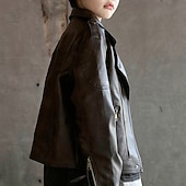 abordables Chaquetas de Cuero para Niños-Niños Chico Chaqueta de cuero negro Chaqueta Ropa de calle Plano Manga Larga Cerrar IMPERMEABLE Paravientos: Abrigo Diario Moda Casual Negro Marrón Primavera Otoño 4-12 años
