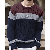 tanie sweter męski sweter-Męskie Sweter sweter Sweter z dzianiny Prążkowany Robić na drutach Zwykłe topy Dzianiny Kolorowy blok Półgolf Moda Podstawowy Urlop Dzienne zużycie Odzież Jesień Zima Biały Czerwony S M L