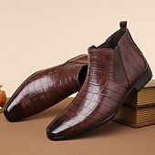 economico Stivali Chelsea-stivali chelsea da uomo in vera pelle sintetica color cuoio con pannelli laterali elastici e finitura liscia, eleganti stivaletti eleganti per lavoro, feste e occasioni formali