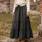 economico Fondi-Retrò Vintage Medievale Rinascimento Lunghezza alla caviglia Gonna Cottagecore Tinta unica Costume Per donna Fantasia Vacanza LARP Fiera Rinascimentale Adulti Gonna