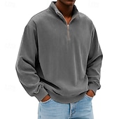 voordelige Basis Sweatshirts-Voor heren Sweatshirt Corduroy Trui met capuchon Stoppen Sweatshirt met kwartrits Wit Opstaande boord Effen Vetoketju Met Textuur Casual Dagelijks Sport &amp; Outdoor Streetwear Stoer Sportkleding Lente