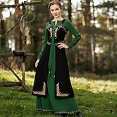 abordables Robes-Médiéval Renaissance Robe de cocktail Bal Masqué Robe de Bal Ranger Elfe Déguisement Femmes Celtique Viking Fantaisie Halloween Carnaval Mascarade Fête / Soirée Festival Adulte Robe