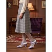  Scarpe col tacco stringate in similpelle viola e bianca da donna, décolleté Mary Jane retrò anni '50 per tea party, cosplay e abbigliamento quotidiano