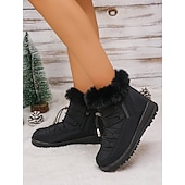 preiswerte Damenstiefel-wasserdichte Schneestiefel für Damen mit Kunstfellfutter – Winterstiefel zum Schnüren mit Reißverschluss und verstellbaren Schnürsenkeln, in mehreren Farben erhältlich