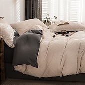 お買い得  羽毛布団カバーセット-3D刺繍の花柄寝具セット、ウォッシュドコットン4点セット、韓国風北欧風ベッドシーツセット、日本のミニマリスト風シンプル3点キルトカバーセット