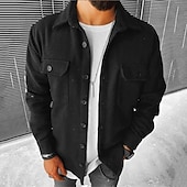 お買い得  フランネルシャツ-男性用 シャツ カジュアルシャツ フランネルシャツ ボタンアップシャツ ブラック グレー 長袖 平織り ラペル バケーション 祝日 ポケット 衣類 ポリエステル ファッション カジュアル 快適