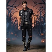 Herren Stiefel Motorradstiefel Retro Halloween Spaziergang Punk Vintage Täglich Party & Abend PU Leder Bequem Rutschfest Warm Mittelstiefel Slipper Schwarz Frühling Herbst Winter preiswerte Reitstiefel-Herren Stiefel Motorradstiefel Retro Halloween Spaziergang Punk Vintage Täglich Party & Abend PU Leder Bequem Rutschfest Warm Mittelstiefel Slipper Schwarz Frühling Herbst Winter