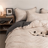 お買い得  羽毛布団カバーセット-3D刺繍の花柄寝具セット、ウォッシュドコットン4点セット、韓国風北欧風ベッドシーツセット、日本のミニマリスト風シンプル3点キルトカバーセット