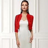 economico impacchi per gli invitati al matrimonio-Wrap Bolero da Donna Scialle della Madre Cappotti  Giacche di Base Elegante a Manica 3/4 Wrap in Chiffon per Ospiti ai Matrimoni con Colore Puro per Festa Serale in Primavera e Estate per fare colpo