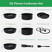 Недорогие Кухонный набор-Набор из 12 кастрюль для тушения и вока, безопасный набор для посудомоечной машины со съемной ручкой, нержавеющая сталь, набор посуды для индукционной плиты