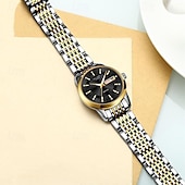 ieftine Ceasuri Quartz-Două ceasuri noi și la modă cu cuarț pentru cupluri - carcasă din oțel inoxidabil, rezistență la apă IPX7, calendar dublu luminescent, dată și afișaj duminică/luni, curea din aliaj - cadou ideal