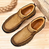 tanie Botki-brązowe, wsuwane buty męskie ze skóry ekologicznej – wygodne i wytrzymałe, z amortyzowaną wkładką, idealne do noszenia na co dzień, aktywności na świeżym powietrzu i codziennego użytku