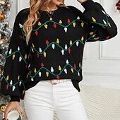 tanie Hoodie i bluza-Święta Damskie Bluzki casualowe Sweter sweter Długi rękaw Top Athleisure Graficzny Miękka Ciepłe Impreza Motyw świąteczny Odzież sportowa Odzież sportowa Czarny