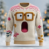 baratos blusas feias masculinas-Ugly Christmas Sweater Men's Graphic 3D Print Pullover Sweater Jumper Knitwear Crewneck Casual Vacation Daily Festival 3D Print Keep Warm Long Sleeve Spring Fall Winter Apricot Almond Apricot