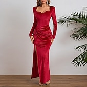 economico Vestito Semplice-Per donna Abito Lungo Maxi Abito Abito in Velluto Vestito da Festa Abito da Cocktail Elegante Moda Moderno Festa serale Feste Cocktail party Vestibilità regolare Semplice Manica Lunga Collo quadrato