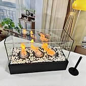 levne kempingové vybavení-skleněný velký stolní krb přenosný ohniště s miskou na oheň, čisté hoření bioetanolu, bezodvětrávací krb pro vnitřní i venkovní terase, párty