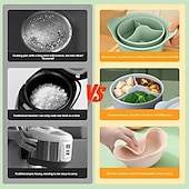 זול Grills &amp; בישול בחוץ-סיר אידוי סיליקון למיקרוגל 42oz, 3 תאים, סיר אידוי סיליקון 4 ב-1 עם ידית ומכסה לירקות, דגים, הכנת ארוחות, מזון לתינוקות, תנור &amp;בטוח למדיח כלים, קל לניקוי