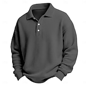 お買い得  メンズ クラシックポロ-男性用 ワッフルポロシャツ ゴルフシャツ カジュアル 祝日 ラペル 長袖 クール 平織り クラシック 秋 春 &amp; 秋 オールシーズン レギュラー ホワイト ライトグリーン ライトブルー ルビーレッド ネイビーブルー パープル ワッフルポロシャツ