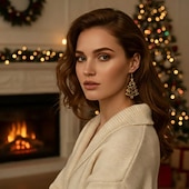 abordables Anillos de mujer-Pendientes colgantes de árbol de Navidad dorados: joyas festivas para mujer, pendientes con decoración navideña.